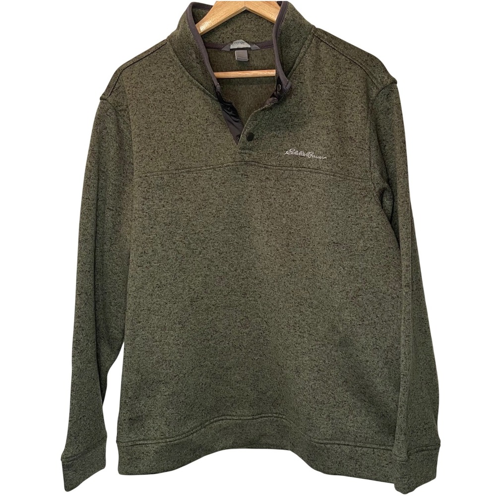 Eddie Bauer‎ Radiator Fleece Snap Mock Pullover Green Mens Large Gorpcore Hiking